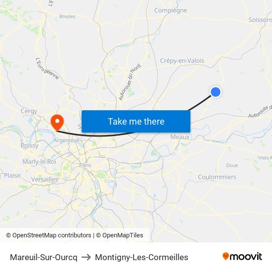 Mareuil-Sur-Ourcq to Montigny-Les-Cormeilles map