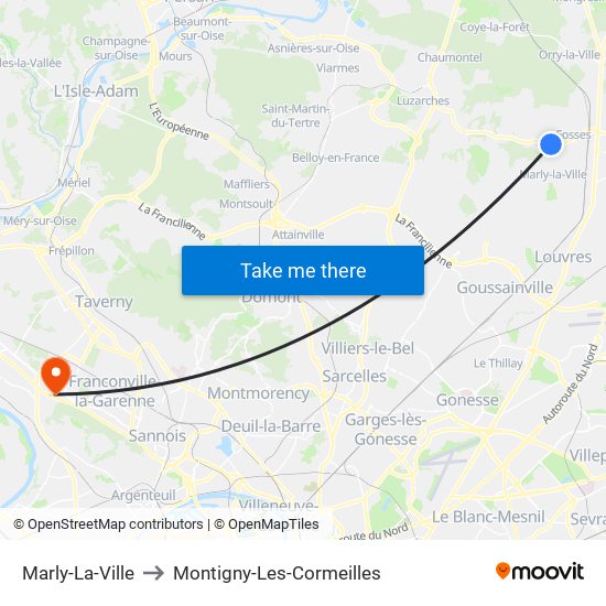 Marly-La-Ville to Montigny-Les-Cormeilles map