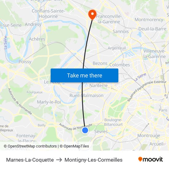 Marnes-La-Coquette to Montigny-Les-Cormeilles map