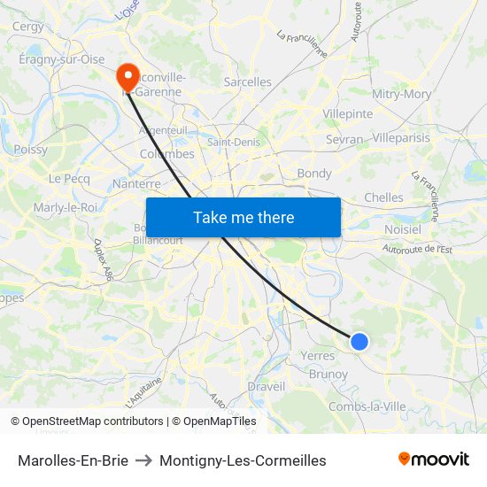 Marolles-En-Brie to Montigny-Les-Cormeilles map