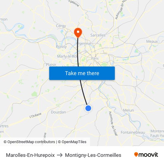 Marolles-En-Hurepoix to Montigny-Les-Cormeilles map