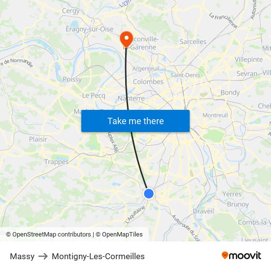 Massy to Montigny-Les-Cormeilles map