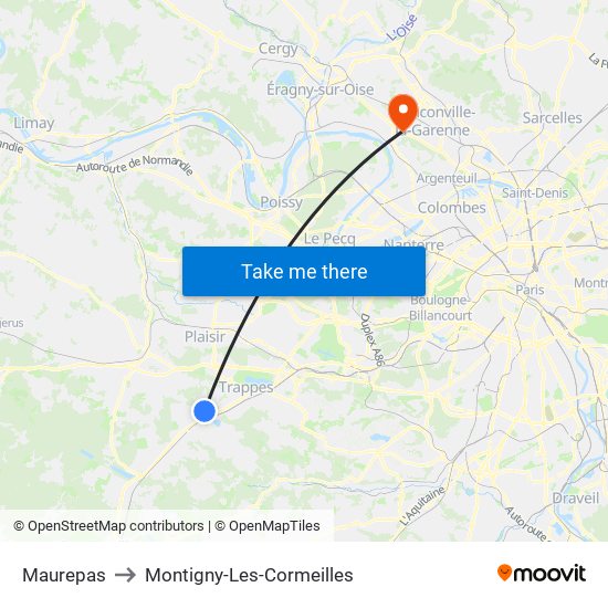 Maurepas to Montigny-Les-Cormeilles map