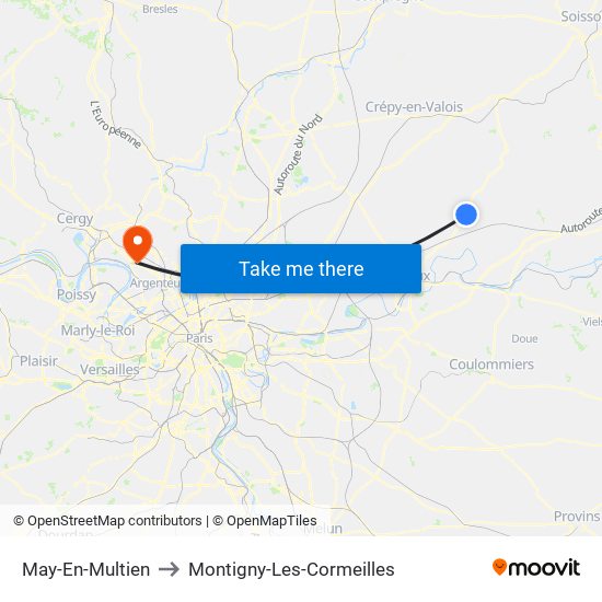 May-En-Multien to Montigny-Les-Cormeilles map