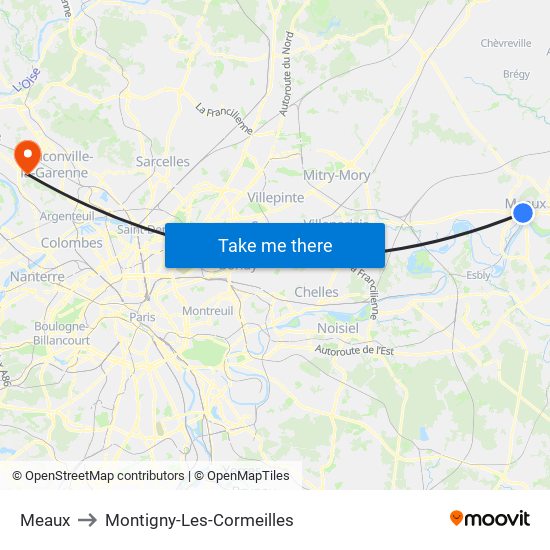 Meaux to Montigny-Les-Cormeilles map