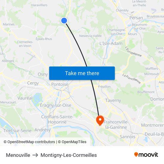 Menouville to Montigny-Les-Cormeilles map