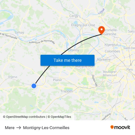 Mere to Montigny-Les-Cormeilles map