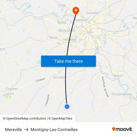 Mereville to Montigny-Les-Cormeilles map