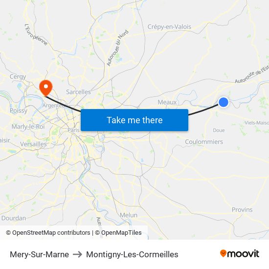 Mery-Sur-Marne to Montigny-Les-Cormeilles map