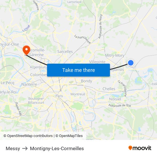 Messy to Montigny-Les-Cormeilles map