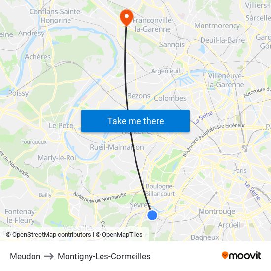 Meudon to Montigny-Les-Cormeilles map