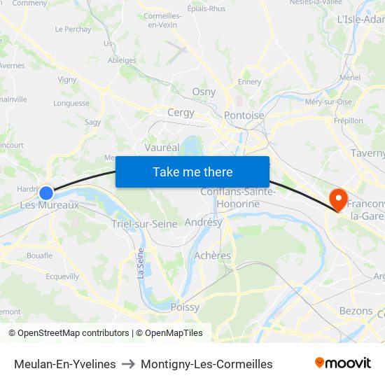Meulan-En-Yvelines to Montigny-Les-Cormeilles map