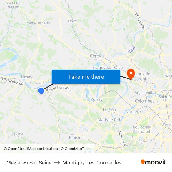 Mezieres-Sur-Seine to Montigny-Les-Cormeilles map