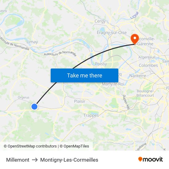 Millemont to Montigny-Les-Cormeilles map
