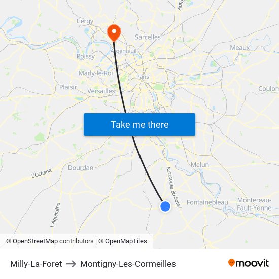 Milly-La-Foret to Montigny-Les-Cormeilles map