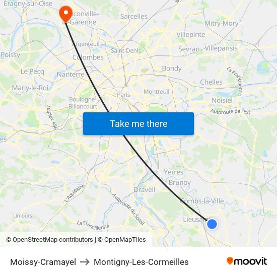 Moissy-Cramayel to Montigny-Les-Cormeilles map