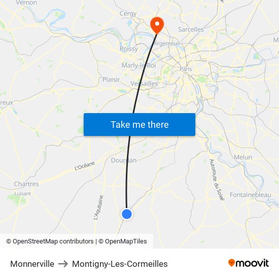 Monnerville to Montigny-Les-Cormeilles map