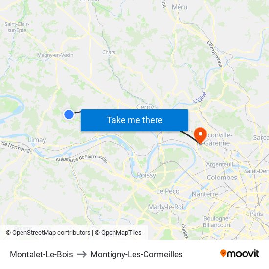 Montalet-Le-Bois to Montigny-Les-Cormeilles map