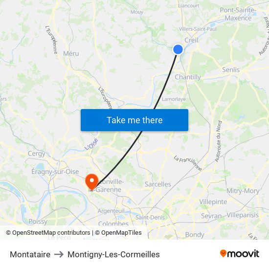 Montataire to Montigny-Les-Cormeilles map