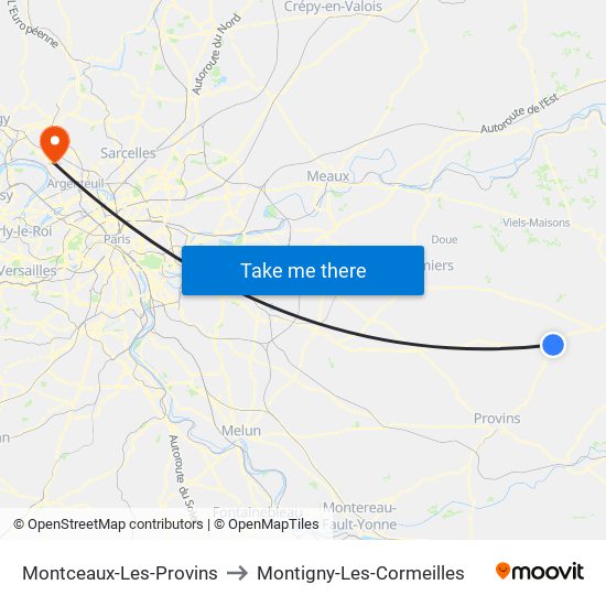 Montceaux-Les-Provins to Montigny-Les-Cormeilles map