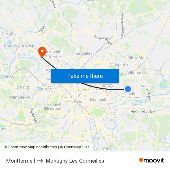 Montfermeil to Montigny-Les-Cormeilles map