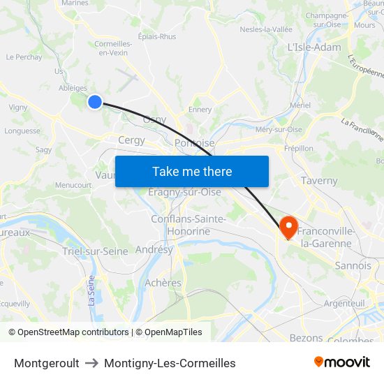 Montgeroult to Montigny-Les-Cormeilles map