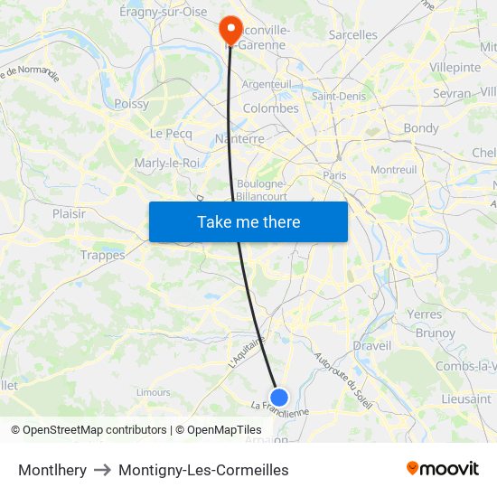 Montlhery to Montigny-Les-Cormeilles map