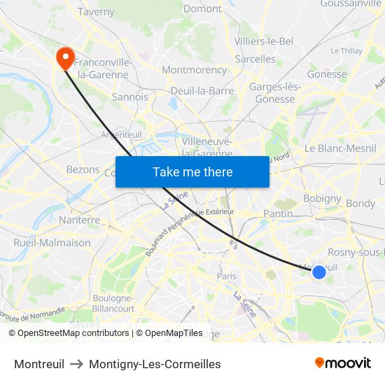 Montreuil to Montigny-Les-Cormeilles map