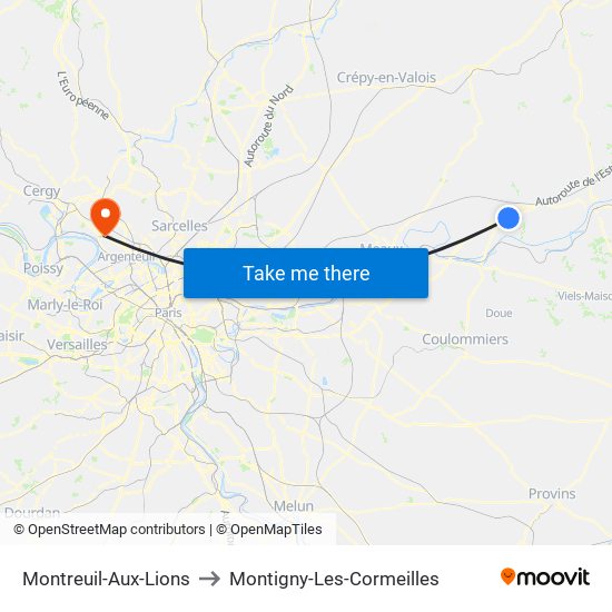 Montreuil-Aux-Lions to Montigny-Les-Cormeilles map