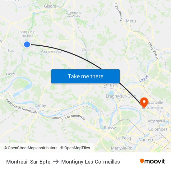 Montreuil-Sur-Epte to Montigny-Les-Cormeilles map