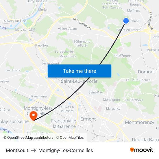 Montsoult to Montigny-Les-Cormeilles map