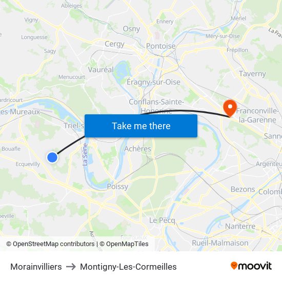 Morainvilliers to Montigny-Les-Cormeilles map