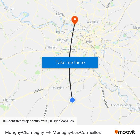 Morigny-Champigny to Montigny-Les-Cormeilles map