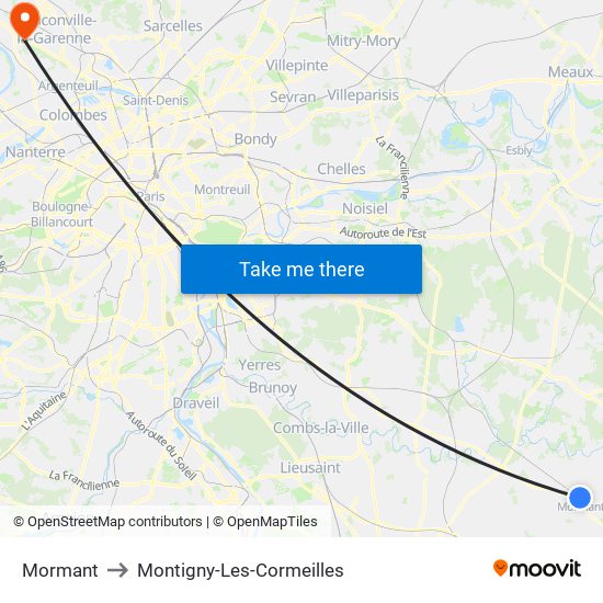 Mormant to Montigny-Les-Cormeilles map