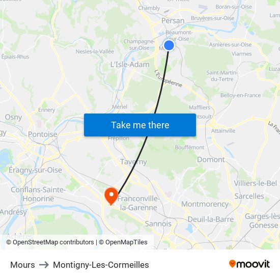Mours to Montigny-Les-Cormeilles map