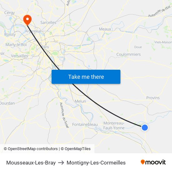 Mousseaux-Les-Bray to Montigny-Les-Cormeilles map