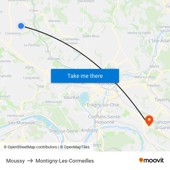 Moussy to Montigny-Les-Cormeilles map