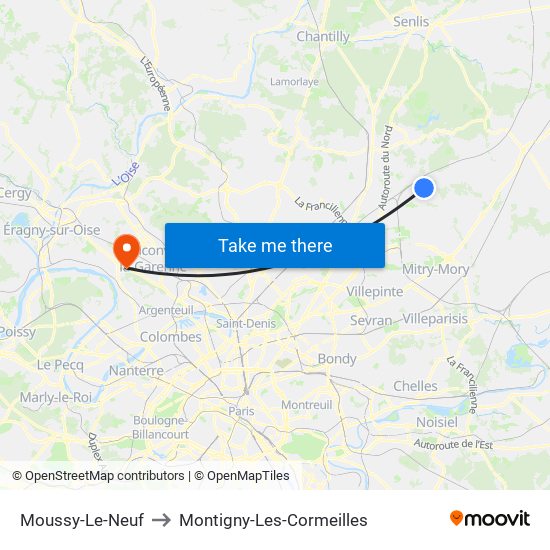 Moussy-Le-Neuf to Montigny-Les-Cormeilles map