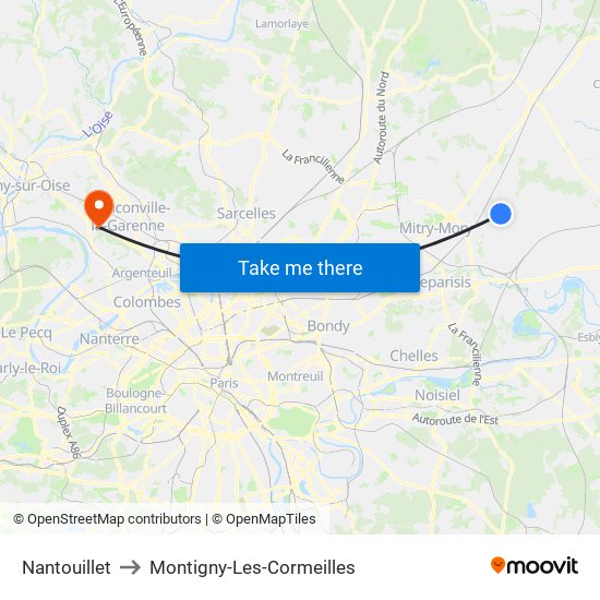 Nantouillet to Montigny-Les-Cormeilles map