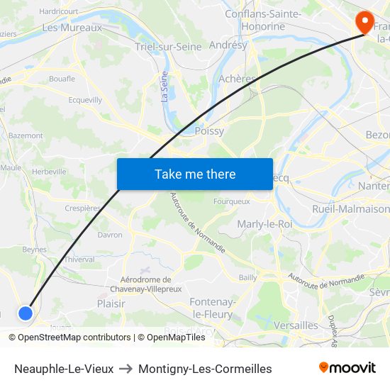 Neauphle-Le-Vieux to Montigny-Les-Cormeilles map