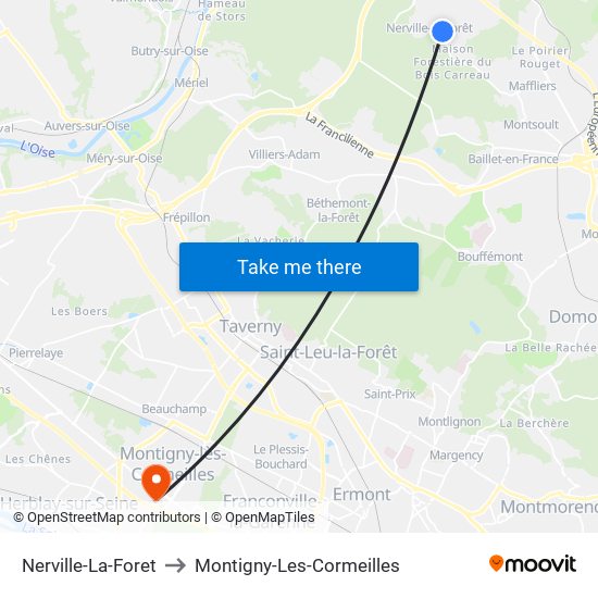 Nerville-La-Foret to Montigny-Les-Cormeilles map