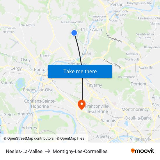 Nesles-La-Vallee to Montigny-Les-Cormeilles map