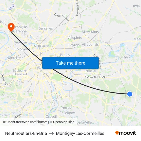 Neufmoutiers-En-Brie to Montigny-Les-Cormeilles map