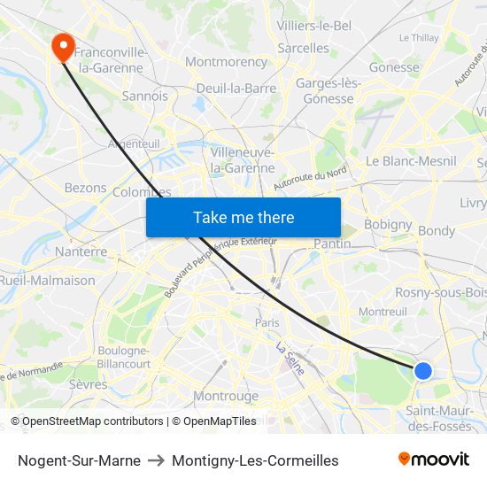 Nogent-Sur-Marne to Montigny-Les-Cormeilles map