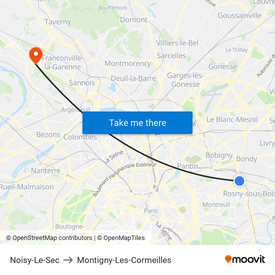 Noisy-Le-Sec to Montigny-Les-Cormeilles map