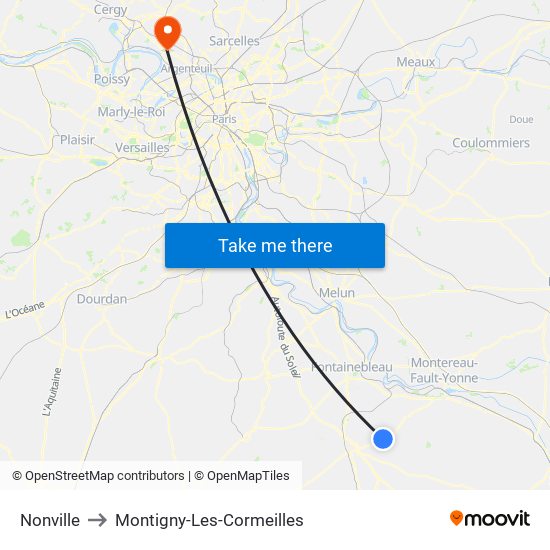Nonville to Montigny-Les-Cormeilles map