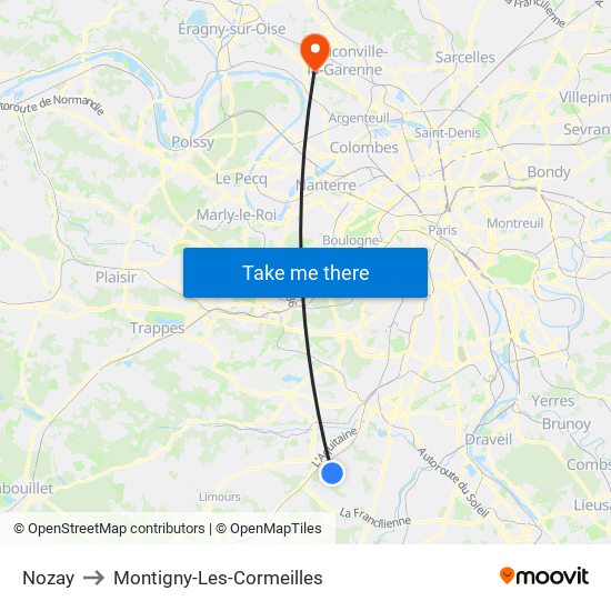 Nozay to Montigny-Les-Cormeilles map