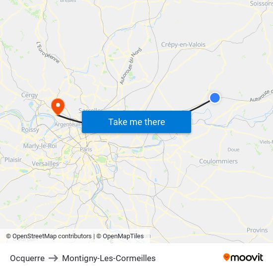 Ocquerre to Montigny-Les-Cormeilles map