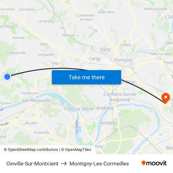 Oinville-Sur-Montcient to Montigny-Les-Cormeilles map