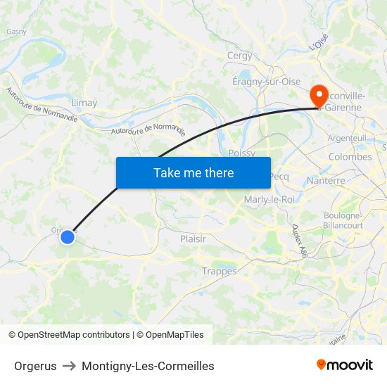 Orgerus to Montigny-Les-Cormeilles map